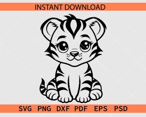 Cartoon Baby Tiger Sketch SVG, Cartoon Cute Baby Tiger Coloring Page SVG