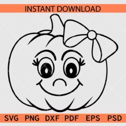 Cartoon Pumpkin Face with Bow Sketch SVG, Pumpkin Face Cartoon Coloring Page SVG