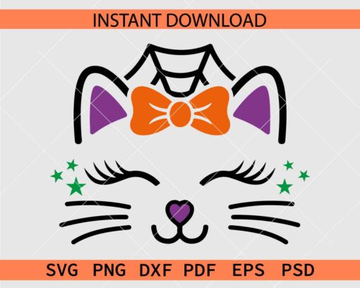 Cat Face with Bow and Spiderweb Vector SVG