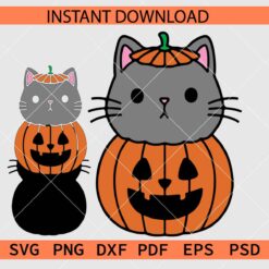 Cat Head on top of pumpkin SVG, Kitten and Halloween Pumpkin Vector SVG