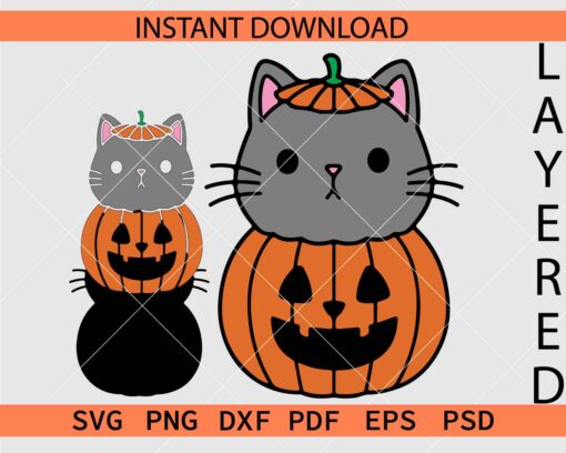 Cat Head on top of pumpkin SVG, Kitten and Halloween Pumpkin Vector SVG