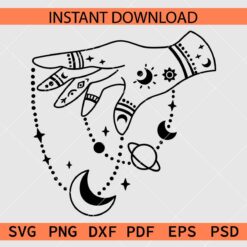 Celestial Hand SVG, Hand with Moon and stars Stencil SVG