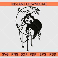 Celestial Sloth Vector SVG, Sloth in Crescent Moon Clipart SVG