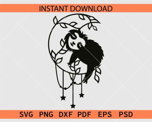 Celestial Sloth Vector SVG, Sloth in Crescent Moon Clipart SVG