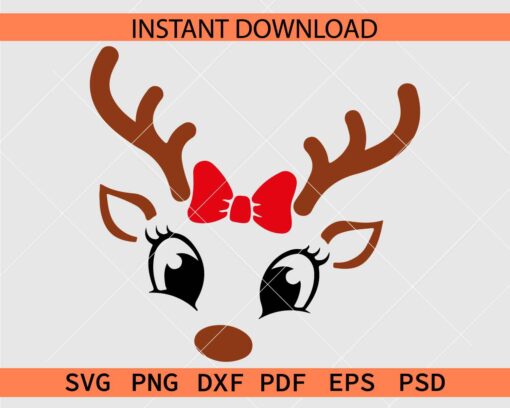 Christmas Reindeer Red Nose with Bow SVG