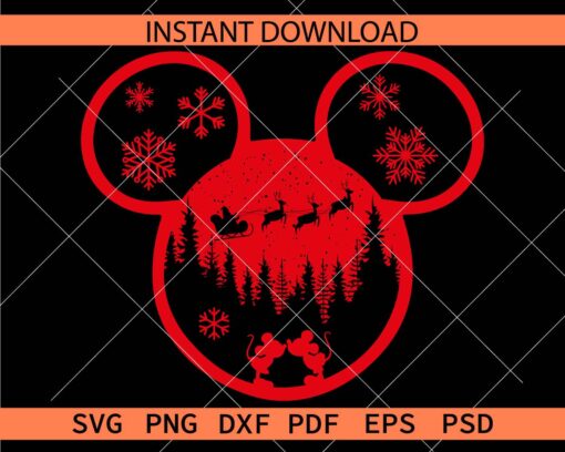 Christmas Scene inside Mickey Head SVG, Disney Christmas Love Décor SVG