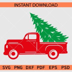 Christmas Tree on Vintage Truck SVG, Truck Carrying Christmas tree Clipart SVG