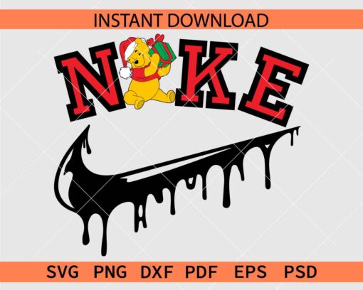 Christmas Winnie the Pooh drippy Nike Vector SVG