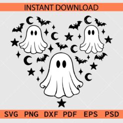 Creepy Ghost In Heart Symbol SVG, Halloween Ghost Heart Bats Décor SVG