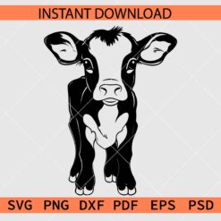 Cute Baby Cow Drawing SVG, Cute Calf Stencil SVG