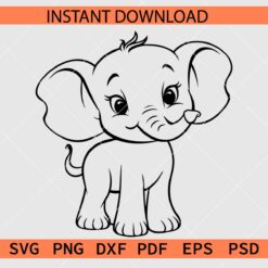 Cute Baby Elephant Line Art SVG, Cute Baby Elephant Coloring Page SVG