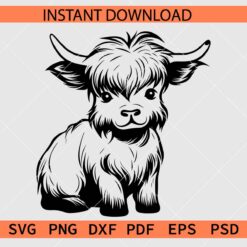 Cute Baby Highland Cow Drawing SVG, Highland Cow Calf Sketch SVG