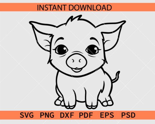 Cute Baby Pig Drawing SVG, Cute Baby Pig Coloring Page SVG