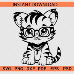 Cute Baby Tiger Glasses SVG, Tiger Cub with Sunglasses Sitting Vector SVG