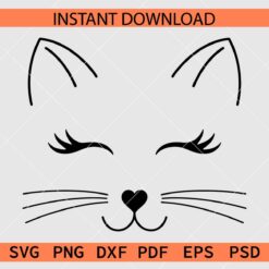 Cute Cat Face Lashes SVG, Cat Closing eyes Clipart SVG