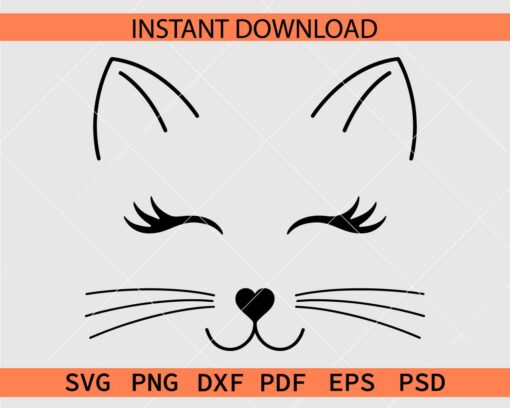 Cute Cat Face Lashes SVG, Cat Closing eyes Clipart SVG