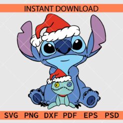 Cute Christmas Scrump and stitch SVG, Scrump and stich with Santa hat Décor SVG