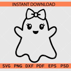 Cute Ghost outline SVG, Cute Ghost Coloring Page SVG