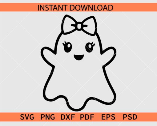 Cute Ghost outline SVG, Cute Ghost Coloring Page SVG