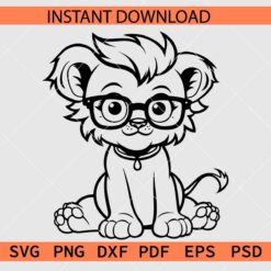Cute baby Lion with sunglasses Drawing SVG, Lion Cub with sunglasses Sketch SVG