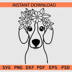 Dachshund Weiner Dog Head with Flowers Crown SVG
