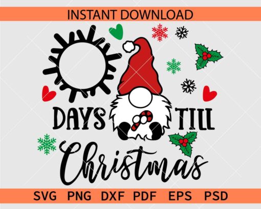 Days Till Christmas Gnome Décor SVG, Christmas Countdown Clipart SVG