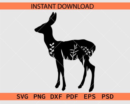 Deer Silhouette SVG, Deer Flowers SVG