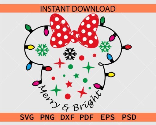 Disney Ears Christmas Lights Merry and Bright SVG