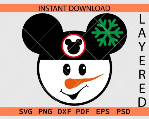 Disney Head Snowman Clipart SVG, Mickey Mouse Head Snowman Face Décor SVG