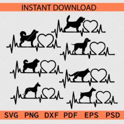 Dog Breeds Heart Rate Bundle Stencil SVG