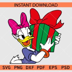 Donald Duck with Christmas Present Vector SVG, Christmas Donald Duck Bow Clipart SVG