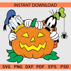 Donald duck and goofy on Halloween pumpkin SVG