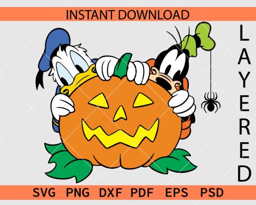 Donald duck and goofy on Halloween pumpkin SVG