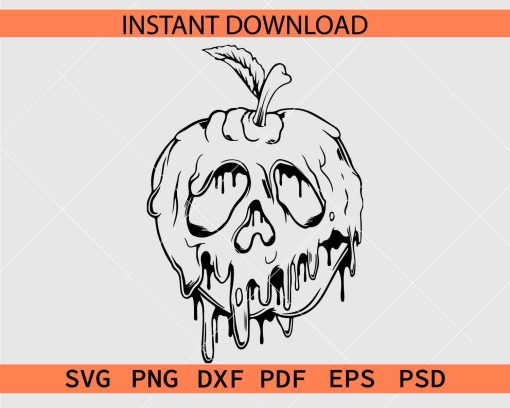Drippy Scary Apple Illustration SVG, Poison Apple Dripping Silhouette SVG
