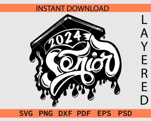 Drippy Senior 2024 Décor SVG, Dripping 2024 Senior Swoosh SVG