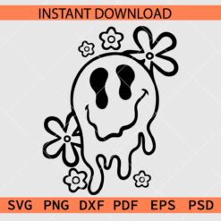 Drippy Smiley Face Flower SVG, Floral Drippy Smile Vector SVG