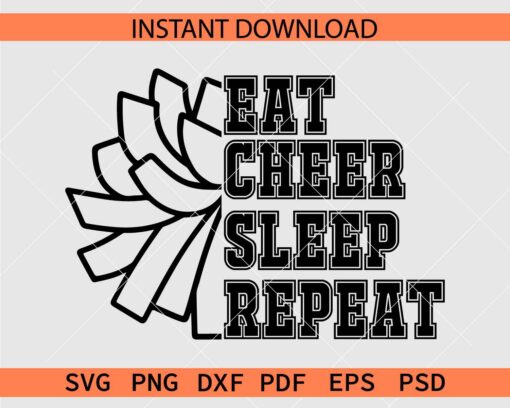 Eat Sleep Cheer Repeat with Half Pom SVG