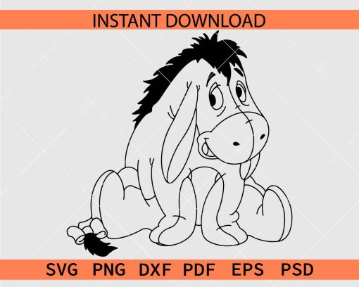Eeyore Coloring Page SVG, Eeyore Illustration SVG