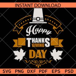 Fall Leaves Happy Thanksgiving Day Logo Clip Art SVG