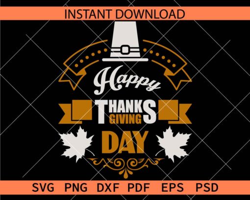 Fall Leaves Happy Thanksgiving Day Logo Clip Art SVG