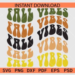 Fall Vibes Retro Wavy Text SVG, Retro Fall Vibes Stacked Clip Art SVG