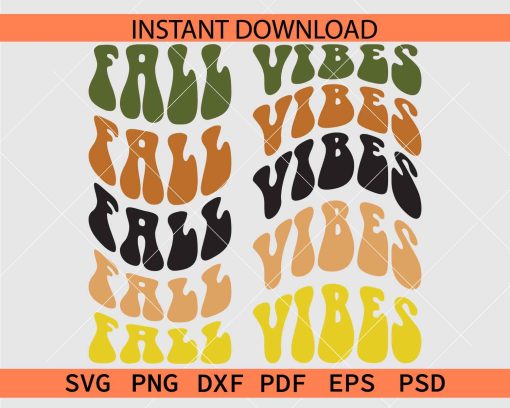 Fall Vibes Retro Wavy Text SVG, Retro Fall Vibes Stacked Clip Art SVG
