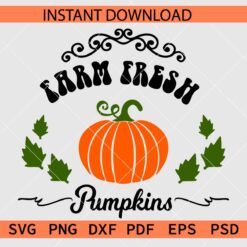 Farm Fresh Pumpkin with fall leaves SVG, Pumpkin Harvesting Season Décor SVG