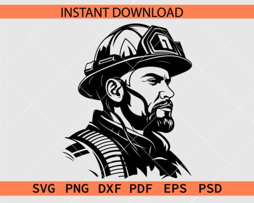 Fireman Portrait SVG, Firefighter Portrait Stencil SVG