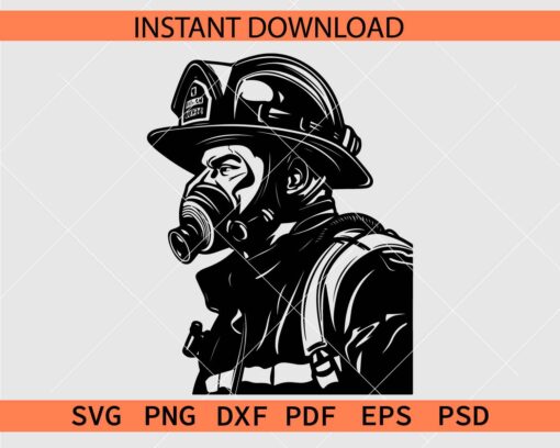 Fireman Portrait with Gas Mask SVG