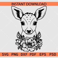Floral Baby Deer SVG, Baby Deer Flowers SVG, Deer Head Flowers SVG