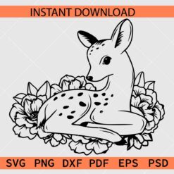 Floral Baby Deer Sleeping SVG, Cute baby Deer Flowers SVG