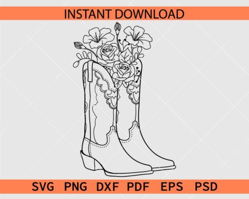 Floral Cow Boy Boots SVG, Cow Boy Boots Flowers SVG