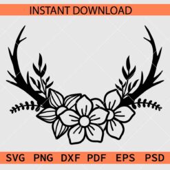 Floral Deer Antlers SVG, Deer Antlers Flowers SVG