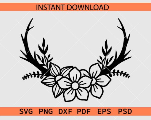 Floral Deer Antlers SVG, Deer Antlers Flowers SVG